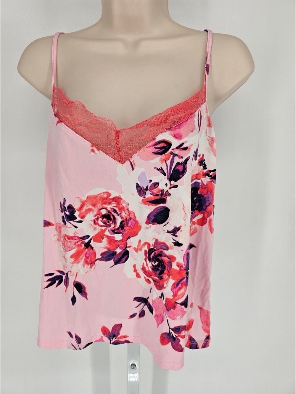 Secret Treasures Womens Sz M Light Pink Floral Satin Cami Camisole Pajama Top
